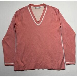 Peter Millar Womens Small Pink V Neck Sweater Cotton Blend Preppy